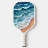 Raquette De Pickleball Aquarelle Blue Ocean Waves (Verso)