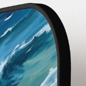 Raquette De Pickleball Aquarelle Blue Ocean Waves (Détail gauche)