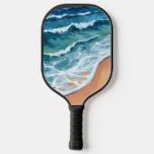 Raquette De Pickleball Aquarelle Blue Ocean Waves (Verso)