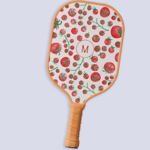 Raquette De Pickleball Aquarelle de tomate Monogramme méditerranéen initi