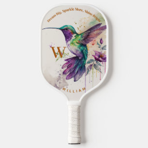 Raquette De Pickleball Aquarelle Élégante Colibri Avec Nom Personnalisé