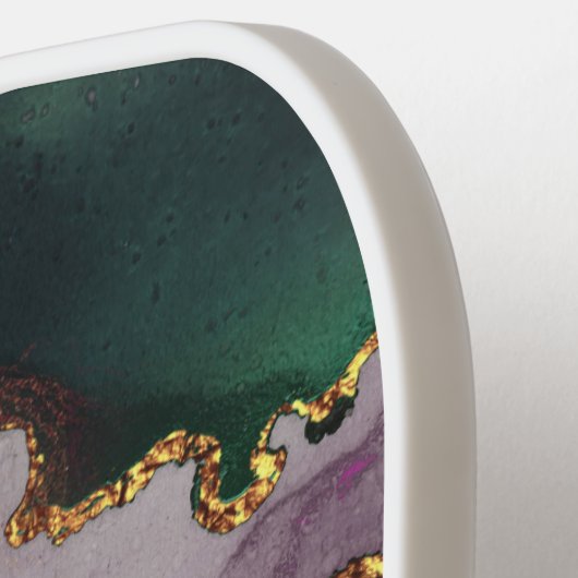 Raquette De Pickleball Aquarelle en marbre Monogramme or violet bleu vert (Détail gauche)