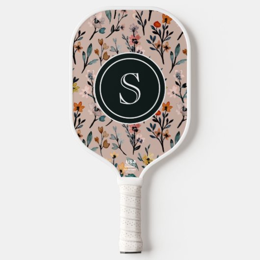 Raquette De Pickleball Aquarelle florale Boho Rose Dusty personnalisée (Recto)