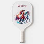 Raquette De Pickleball Aquarelle Galloping Chevaux Monogramme moderne (Verso)