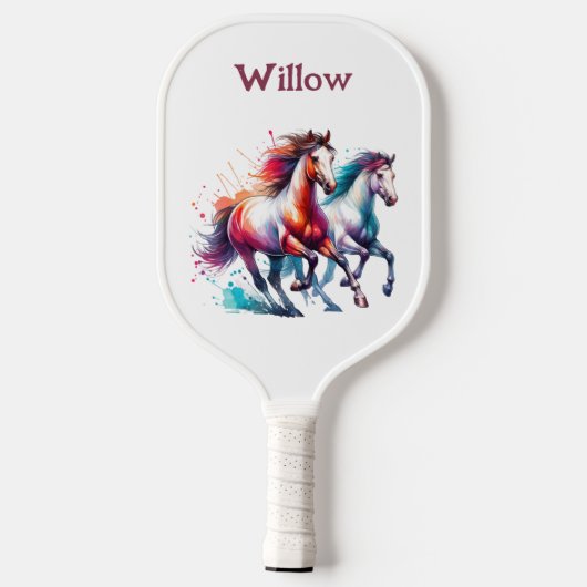 Raquette De Pickleball Aquarelle Galloping Chevaux Monogramme moderne (Verso)