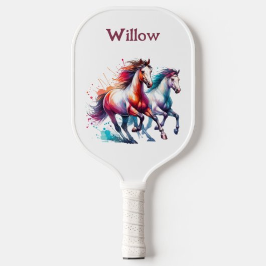 Raquette De Pickleball Aquarelle Galloping Chevaux Monogramme moderne (Recto)