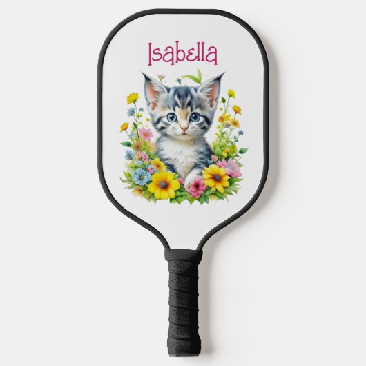 Raquette De Pickleball Aquarelle Kitten Fleurs Personnalisées (Recto)