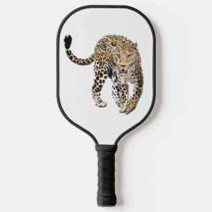 Raquette De Pickleball aquarelle léopard jungle chat animal peint vert