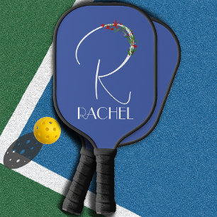 Raquette De Pickleball Aquarelle moderne nom initial R bleu