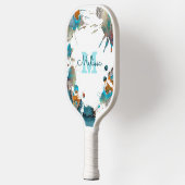 Raquette De Pickleball Aquarelle moderne Turquoise Silver Orange Splatter (Gauche)