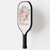 Raquette De Pickleball Aquarelle monogramme bleu rose printemps floral (Gauche)