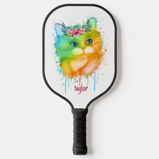 Raquette De Pickleball Aquarelle Pet Chat avec fleurs (Recto)