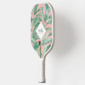 Raquette De Pickleball Aquarelle rose banane tropicale Feuilles Monogramm (Gauche)