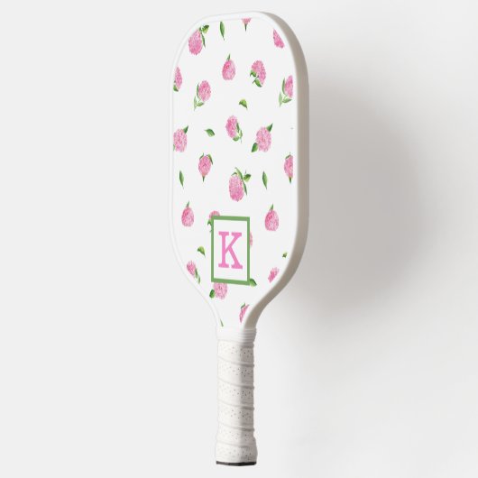 Raquette De Pickleball Aquarelle rose Hydrangée Monogramme (Gauche)