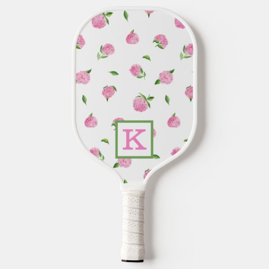 Raquette De Pickleball Aquarelle rose Hydrangée Monogramme (Verso)