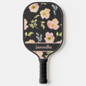 Raquette De Pickleball Aquarelle rose noire noire Nom floral (Recto)
