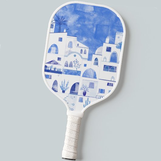 Raquette De Pickleball Aquarelle Santorin Grèce