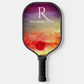 Raquette De Pickleball Aquarelle Sunset Mountains Monogramme (Recto)