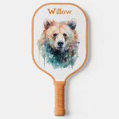 Raquette De Pickleball Aquarelle Tête d'ours Monogramme moderne (Recto)