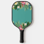 Raquette De Pickleball Aquarelle Tropical Floral Ajouter un nom Turquoise (Verso)