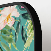 Raquette De Pickleball Aquarelle Tropical Floral Ajouter un nom Turquoise (Détail gauche)