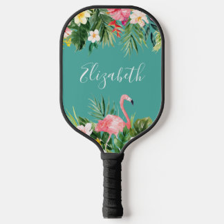 Raquette De Pickleball Aquarelle Tropical Floral Flamant rose Ajouter un
