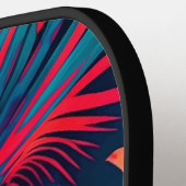 Raquette De Pickleball Aquarelle tropicale fluorescente Palm Feuilles Nom (Détail gauche)