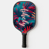 Raquette De Pickleball Aquarelle tropicale fluorescente Palm Feuilles Nom (Verso)