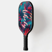 Raquette De Pickleball Aquarelle tropicale fluorescente Palm Feuilles Nom (Gauche)