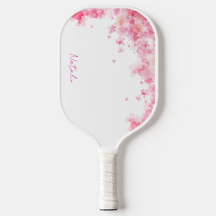 Raquette De Pickleball Aquarelle vert floral rose blanc nom