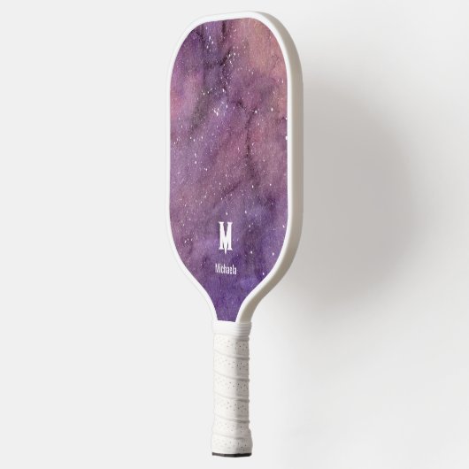 Raquette De Pickleball Aquarelle violette Galaxie Monogramme (Gauche)