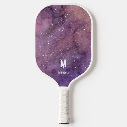 Raquette De Pickleball Aquarelle violette Galaxie Monogramme (Recto)