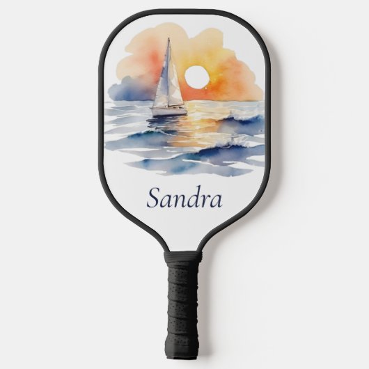 Raquette De Pickleball Aquarelle Voilier Voilier Nautique Coucher de sole (Verso)