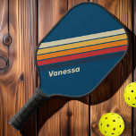 Raquette De Pickleball Arc-en-ciel bleu vintage avec nom<br><div class="desc">Le Vintage Blue Rainbow Striped Pickleball Paddle est un ajout dynamique et ludique à votre jeu, avec un magnifique éventail de teintes bleues complétées par un design arc-en-ciel coloré. Avec l'option de personnaliser avec votre nom, cette pagaie non seulement améliore votre performance sur la cour, mais met également en valeur...</div>