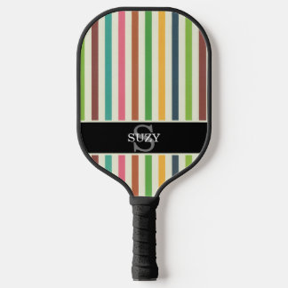 Raquette De Pickleball Arc-en-ciel coloré Pinstripe initial Monogramme