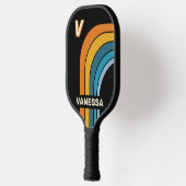 Raquette De Pickleball Arc-en-ciel noir avec nom et initiale (Gauche)