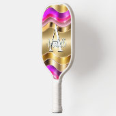 Raquette De Pickleball Argent Or Moderne Abstrait & Vagues Rose (Gauche)