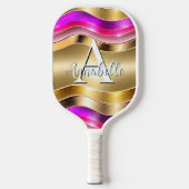 Raquette De Pickleball Argent Or Moderne Abstrait & Vagues Rose (Recto)