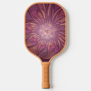 Raquette De Pickleball Art floral fractal moderne abstrait couleurs de ba