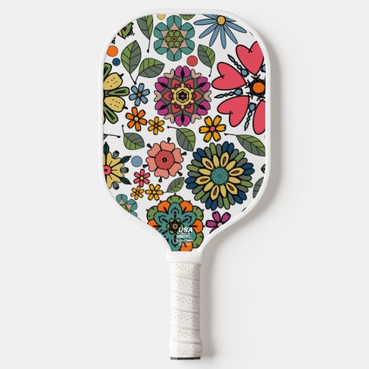 Raquette De Pickleball Art Motif moderne Retro Floral Dessin (Recto)
