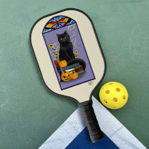 Raquette De Pickleball Art Nouveau Chat Noir Citrouille Violet Automne Ja