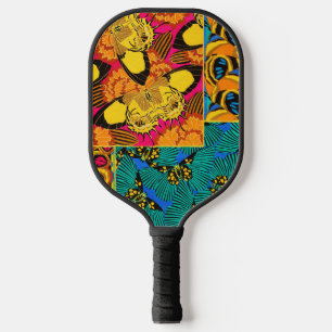 Raquette De Pickleball Art papillon rose et sarcelle maximaliste vibrant