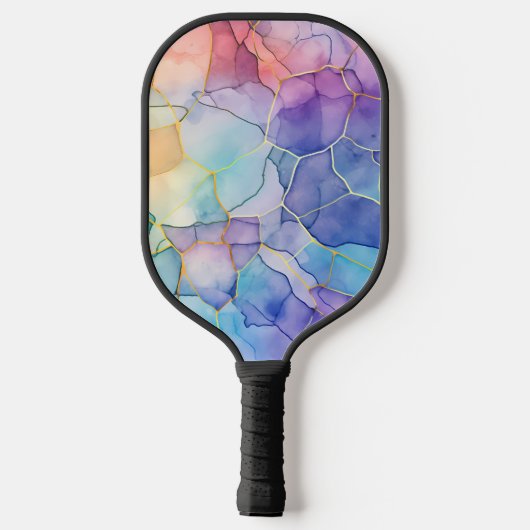 Raquette De Pickleball Artsy Pale Arc-en-ciel Alcool et Encre Monogrammé (Verso)