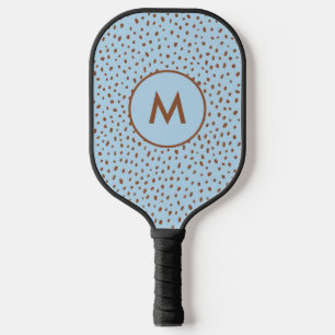 Raquette De Pickleball Baby Blue & Boho Terracotta Brown Dots Monogramme