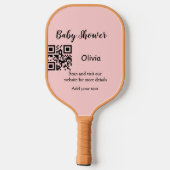 Raquette De Pickleball Baby shower rose simple q r code ajouter le texte  (Verso)