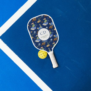 Raquette De Pickleball Baleines tortues océan bleu mer blanc monogramme
