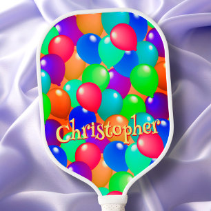 Raquette De Pickleball Ballons colorés amusant Typographie mignonne Nom p