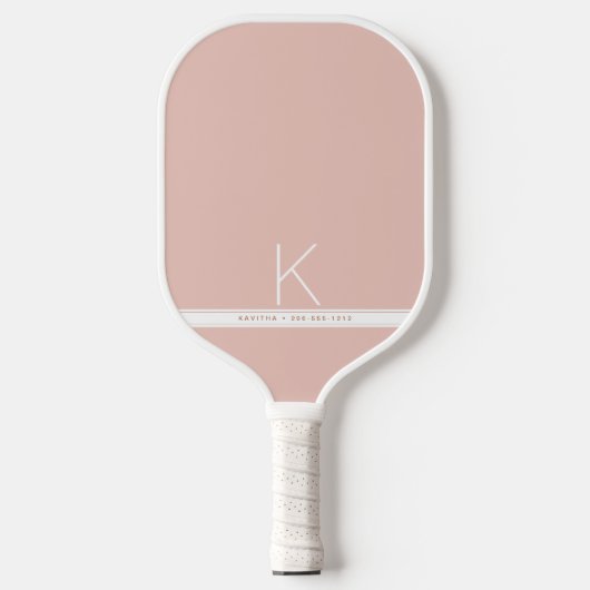 Raquette De Pickleball Bande blanche rose Simple Monogramme moderne (Recto)