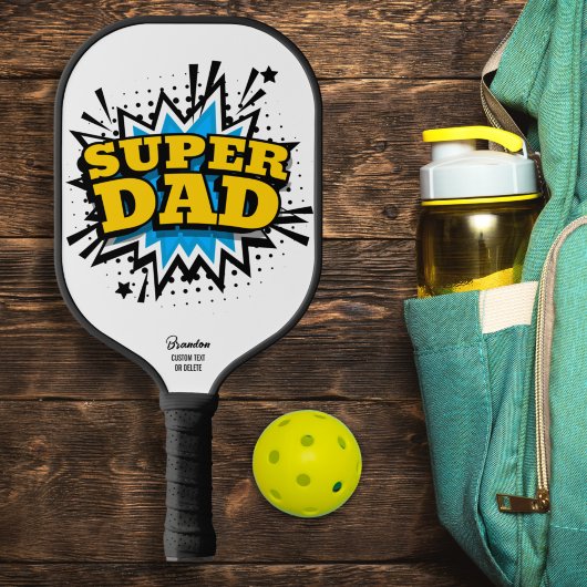 Raquette De Pickleball Bande dessinée Super Papa, bulle d'action, texte p