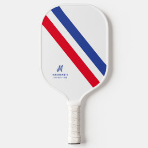 Raquette De Pickleball Bande rétro rouge blanc et bleu Monogramme